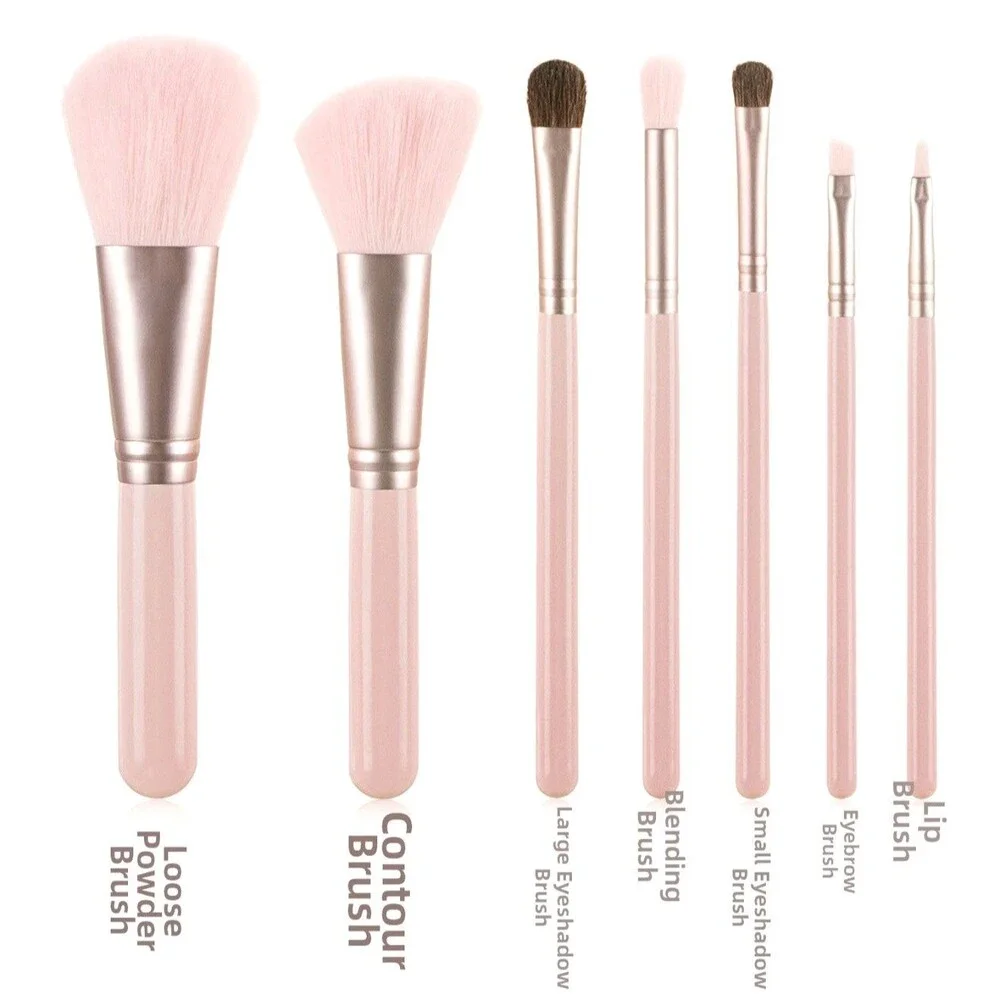 Professional 7-Piece Makeup Brush Set With Travel Case Pastel Pink NEW